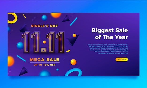 Vektor gradient 11.11 singles day shopping day horizontale verkaufsbanner-vorlage