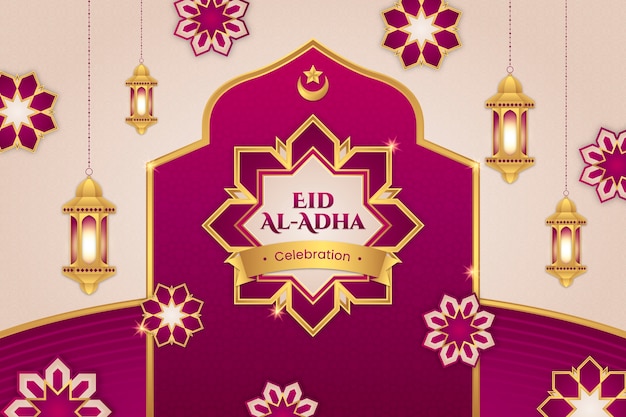 Gradient eid al-adha hintergrund mit laternen