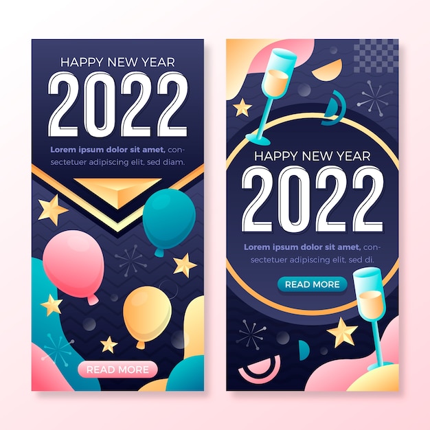 Vektor gradient frohes neues jahr 2022 vertikale banner eingestellt