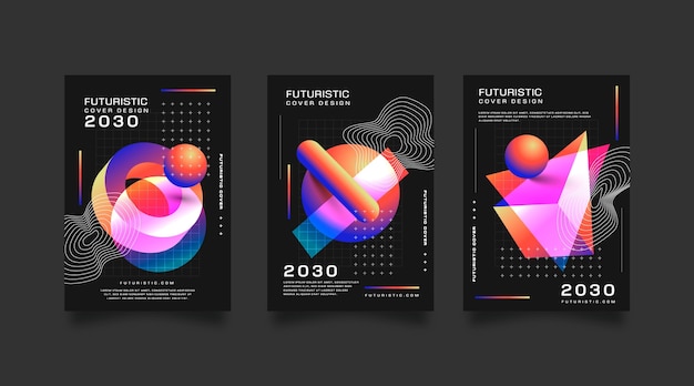 Vektor gradient futuristische cover-sammlung mit abstrakten formen