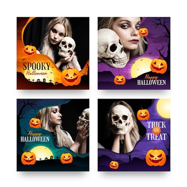 Vektor gradient halloween instagram posts sammlung