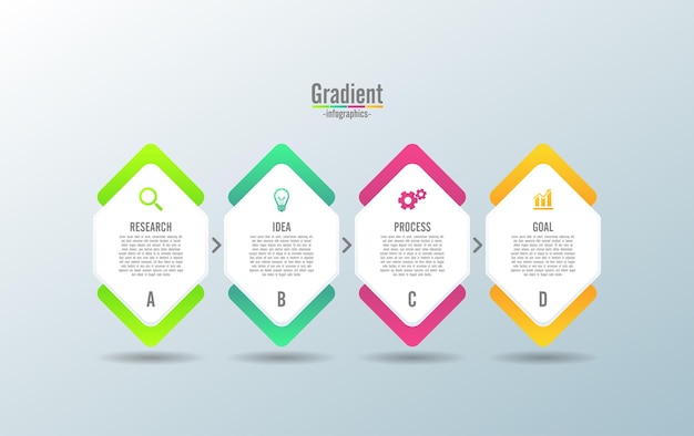 Gradient infografik business template abstrakte hintergrundelemente mit vier schritten