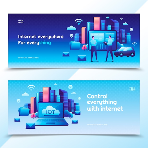 Gradient iot horizontale bannervorlage mit großen geräten