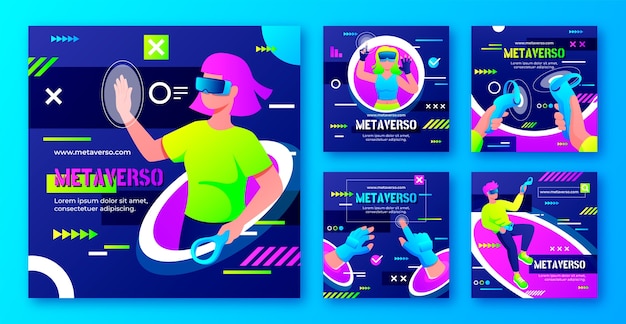 Gradient metaverse konzept instagram posts gesetzt