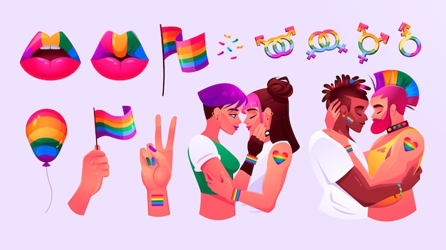 Gradient Pride Monat Element Set Sammlung mit Zeichen und Symbolen