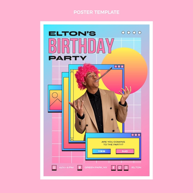 Vektor gradient retro vaporwave geburtstag vertikale plakatvorlage