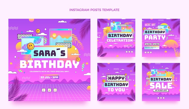 Gradient Retro-Vaporwave-Geburtstags-Instagram-Post
