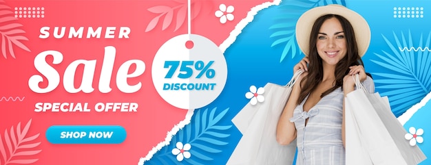 Gradient Sommer Sale Banner mit Foto