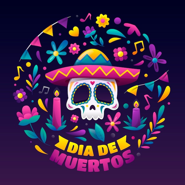 Vektor gradiente illustration für die feier des dia de muertos