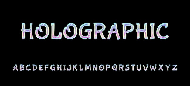 Gradientes holographisches Alphabet im abstrakten Stil auf schwarzem Hintergrund