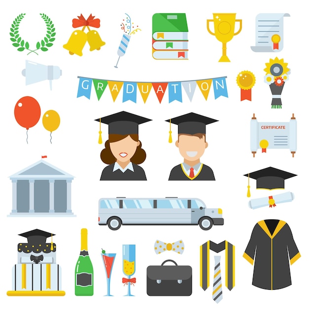 Graduierung Tag Zertifizierungszeremonie Vektor-Icons