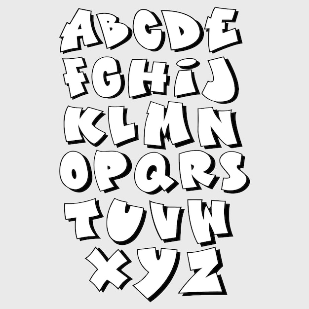 Graffiti Buchstaben schwarz-weiß Alphabet mit den Buchstaben ln
