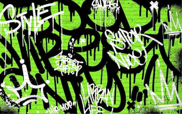 Vektor graffiti-hintergrund mit throwup und tagging im handgezeichneten stil. street-art-graffiti-vektordesign