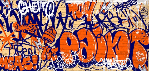 Graffiti-Hintergrund mit Wurfgekritzel und Markierungen in leuchtenden Farben in Vektorillustration