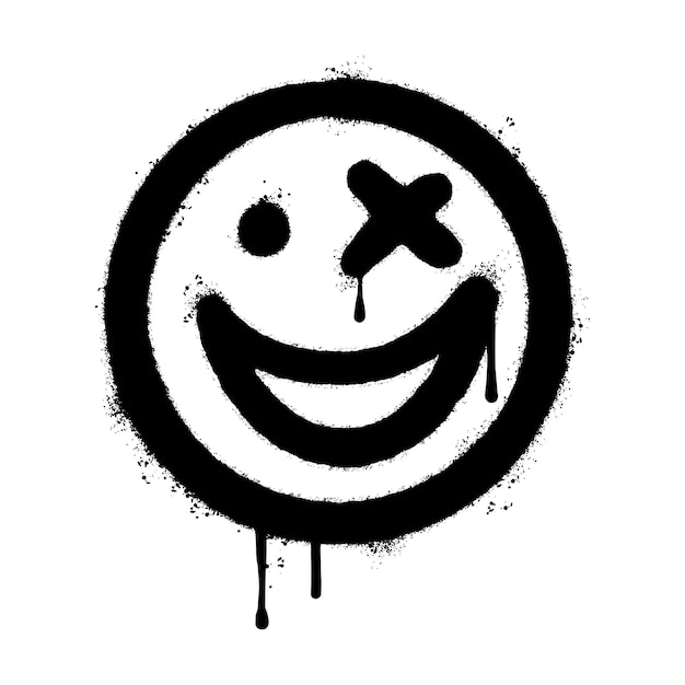 Graffiti lächelndes Gesicht Emoticon gesprüht isoliert auf weißem Hintergrund. Vektor-Illustration.