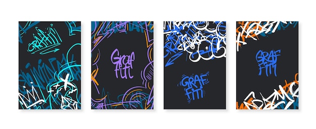 Graffiti-Poster Street Art Marker Tags urbane Untergrundkultur Hintergrundrahmen mit abstraktem Graffitis-Vektorsatz