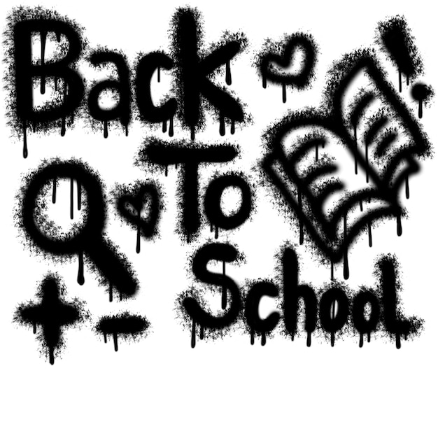 Graffiti-Text „Zurück zur Schule“ in Schwarz auf Weiß gesprüht