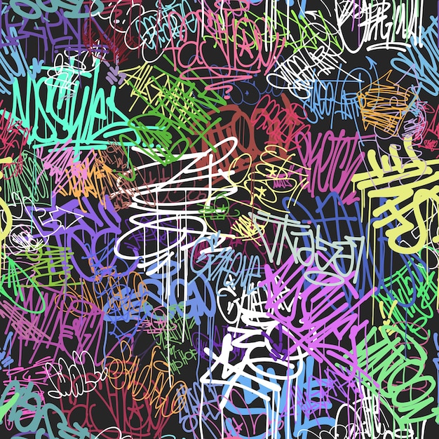 Vektor graffity-wand bunte tags musterdesign graffiti-straßenkunst
