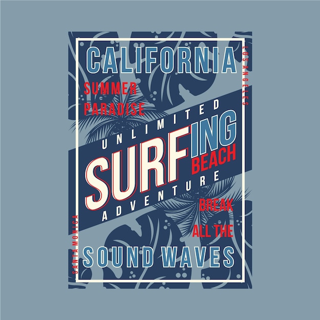 Vektor grafik-typografie-design des surfens in kalifornien