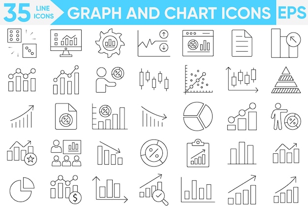 Grafik- und Diagrammzeilen-Ikonensatz Analysetrends Finanzzeilen-Diagrammberichte Statistiken Dashboard Blasewachstum Infografiken Einblicke und mehrVektor- und Illustrator-Satz
