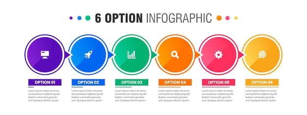 Grafik von designvorlagen für infografikelemente mit symbolen und optionen