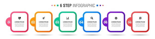 Grafik von designvorlagen für infografikelemente mit symbolen und schritten
