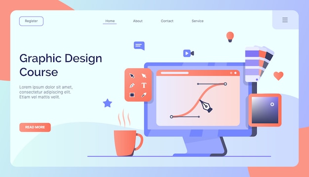 Grafikdesign-Kurskampagne für Web-Homepage Homepage Landing Template Banner modernen flachen Stil
