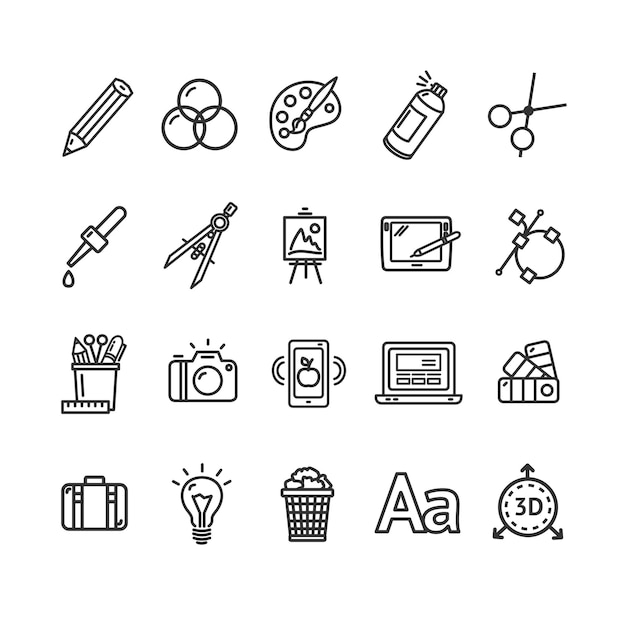 Grafikdesign Zeichen schwarz dünne Linie Icon Set Vektor