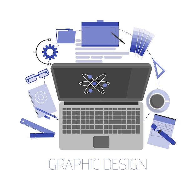 Grafikdesignereinzelteile und Werkzeugillustration