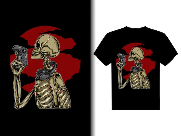 Grafikillustration für T-Shirt Design Skeleton Gamer