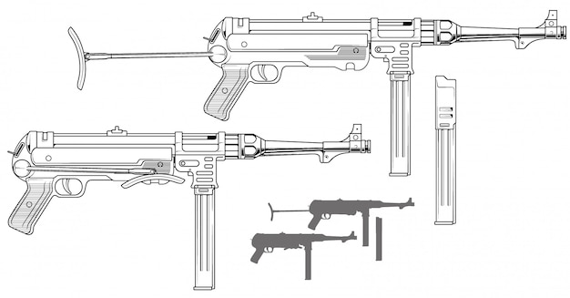 Grafische retro-maschinenpistole mit munitionsclip