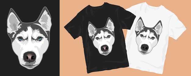 Grafische t-shirt-designs der husky-hundekarikatur