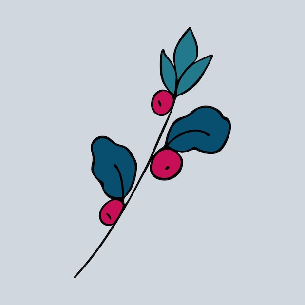 Grafische Vektorillustration eines grünen Zweigs mit Beeren auf blauem Hintergrund