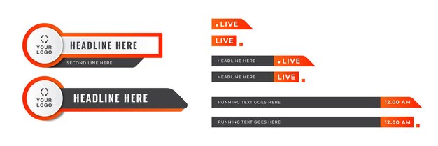 Grafischer satz von broadcast news lower thirds banner für fernsehvideo- und medienkanal modern