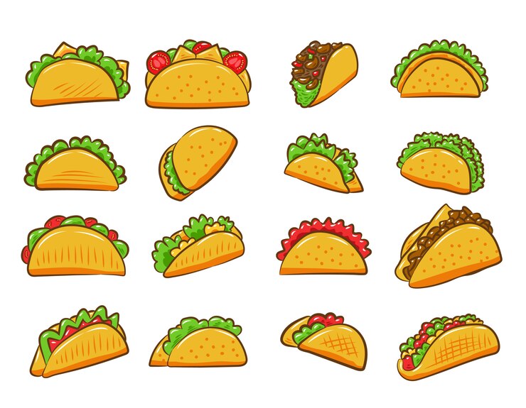 Vektor grafisches clipart-design der taco-vektorsatzsammlung