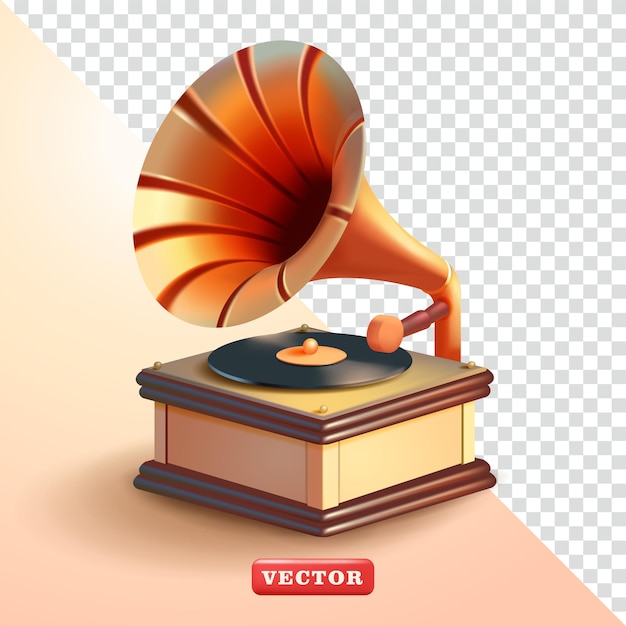 Gramophone 3D-Vektor geeignet für Musikfestivals, Jazz und Veranstaltungen