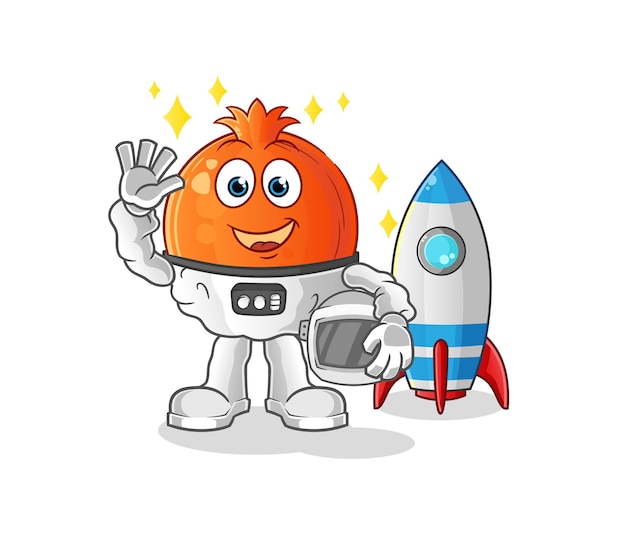Granatapfel-Astronaut winkt Charakter-Cartoon-Maskottchen-Vektor