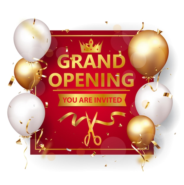 Grand opening design mit goldband und konfetti