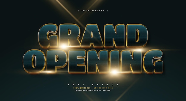 Grand opening text style in luxusblau und gold mit textureffekt