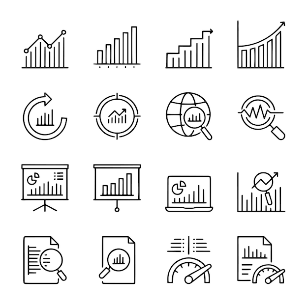 Graph Chart Line Icon Set Entworfen, um verschiedene Arten von Graphen, Diagrammen und Datenvisualizationen darzustellen