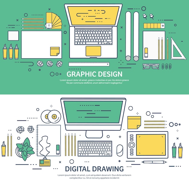 Graphisches webdesign, zeichnung und malerei, entwicklung, illustration und skizzierung