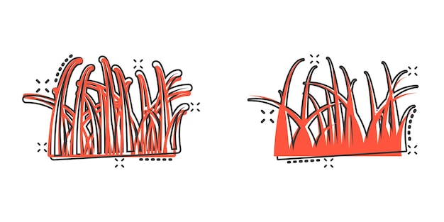 Gras-symbol im comic-stil eco-rasen-cartoon-vektorillustration auf weißem, isoliertem hintergrund geschäftskonzept mit blumengarten-splash-effekt