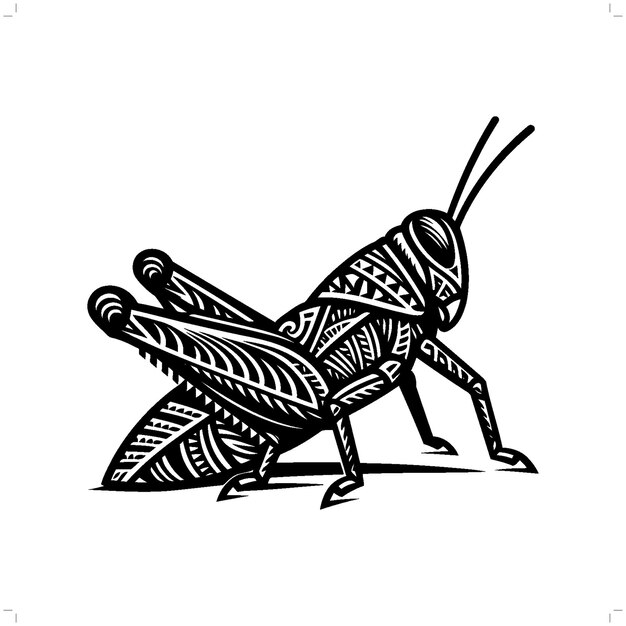 Vektor grasshopper-silhouette in einer tierischen ethnischen polynesien-stammesillustration