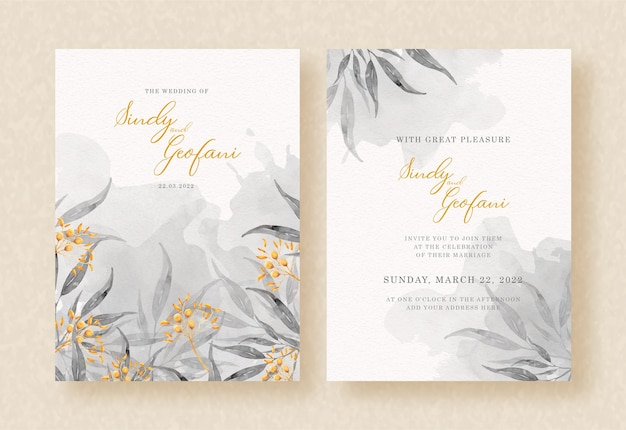 Graue aquarellmalerei der blumen auf hochzeitseinladungsentwurf