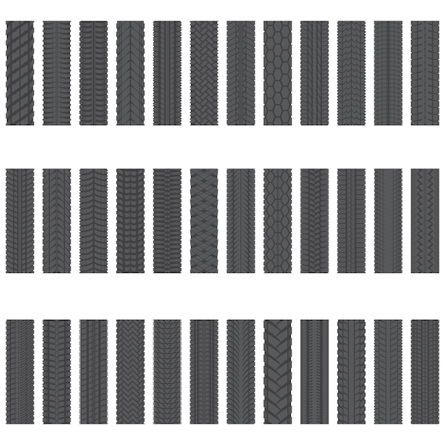 Vektor graue reifenspur-silhouetten gesetzt
