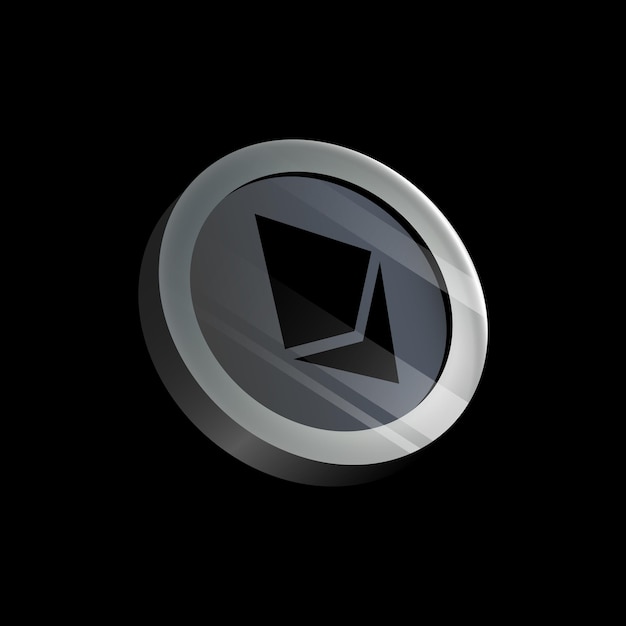 Grauer 3D CryptoCoin auf schwarzem Hintergrund
