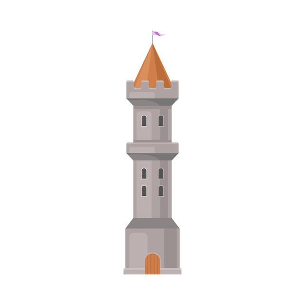 Grauer Burgturm mit brauner Dachvektorillustration auf weißem Hintergrund