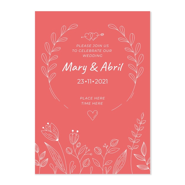 Gravur handgezeichnete Blumenhochzeitseinladungsschablone