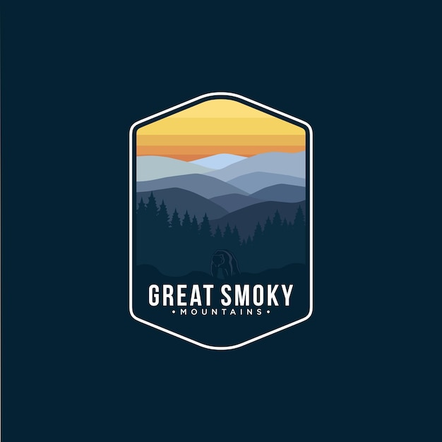 Great smokey mountains national park lineart-emblem-logo-patch-illustration