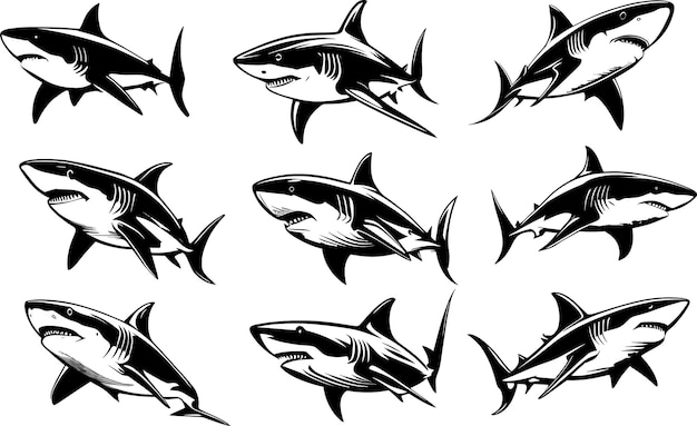 Great White Shark Logo Set monochromes Design